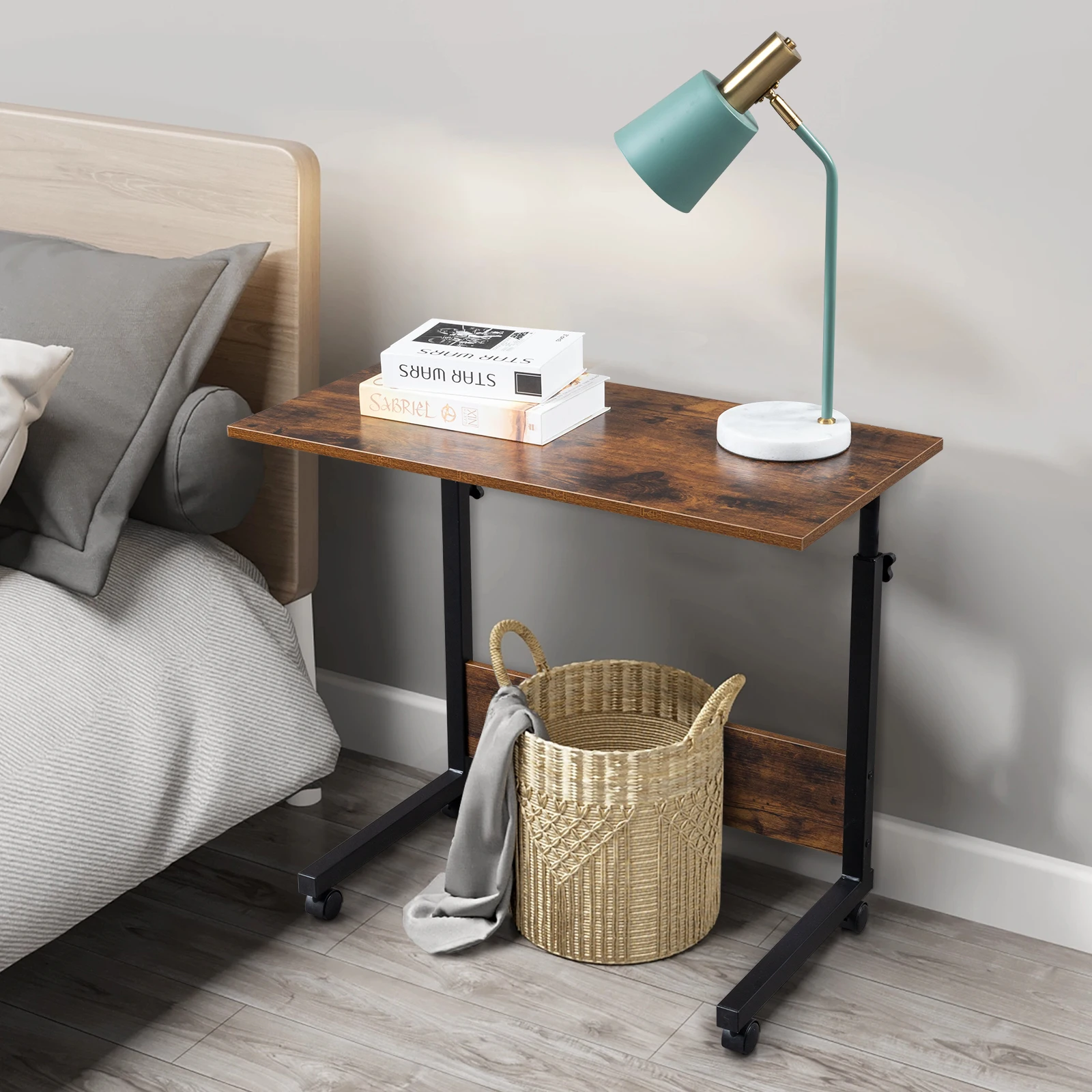 [New code:31554696]Rolling & Height adjustable P2 15MM Chipboard & Steel Side Table with Baffle