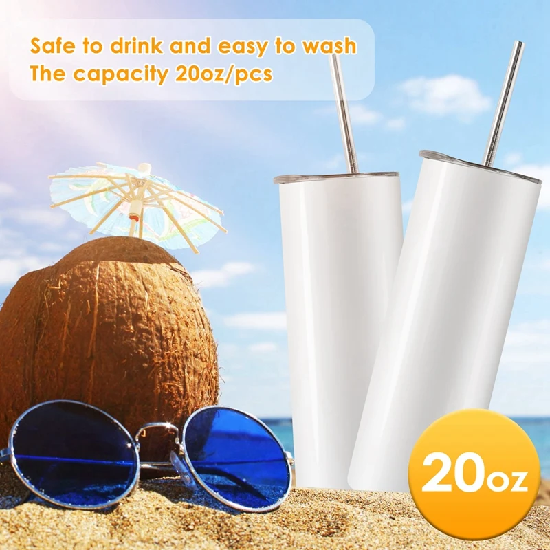 Sublimation Tumblers 20 Oz Skinny Straight,Stainless Steel Sublimation Blanks Skinny Tumbler,with Lid and Straw,4 Pack-A55K