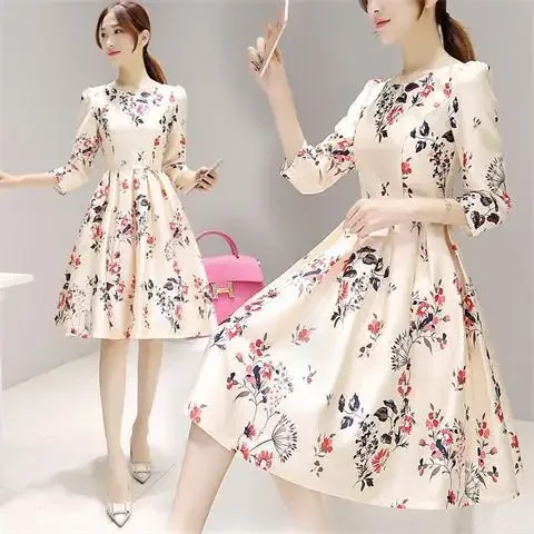 Plus Size Southeast Asian Spring New Arrival Medium-Length Dress Elegant Slimming Smooths Your Silhouette A- Line Skirt Whole...