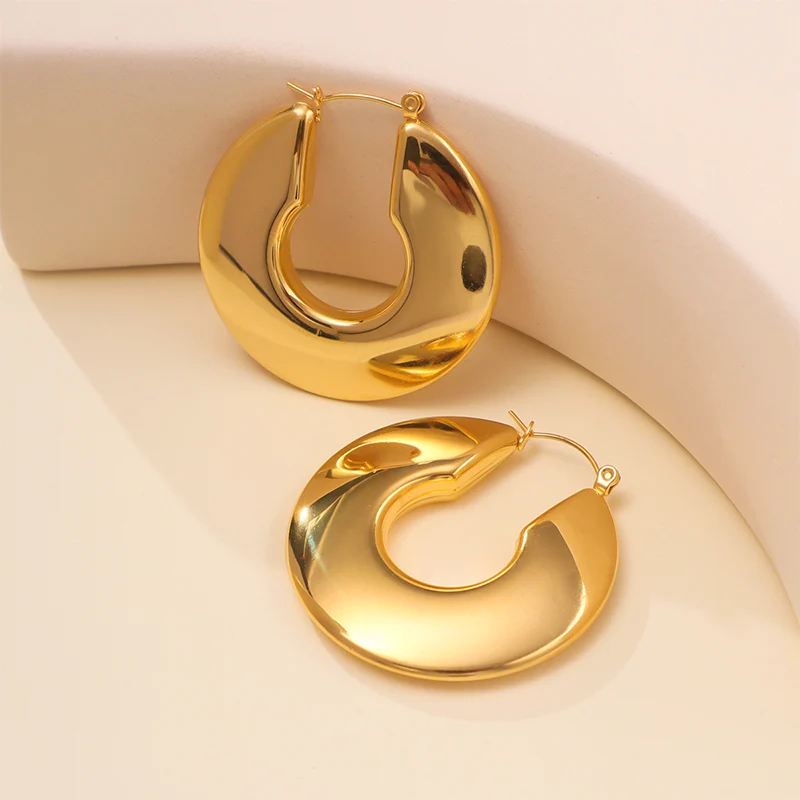 PANGJERY 316L Stainless Steel Smooth U-shaped Hoop Earrings For Women Fashion Minimalist Exaggerated Classic Party Jewelry Gifts