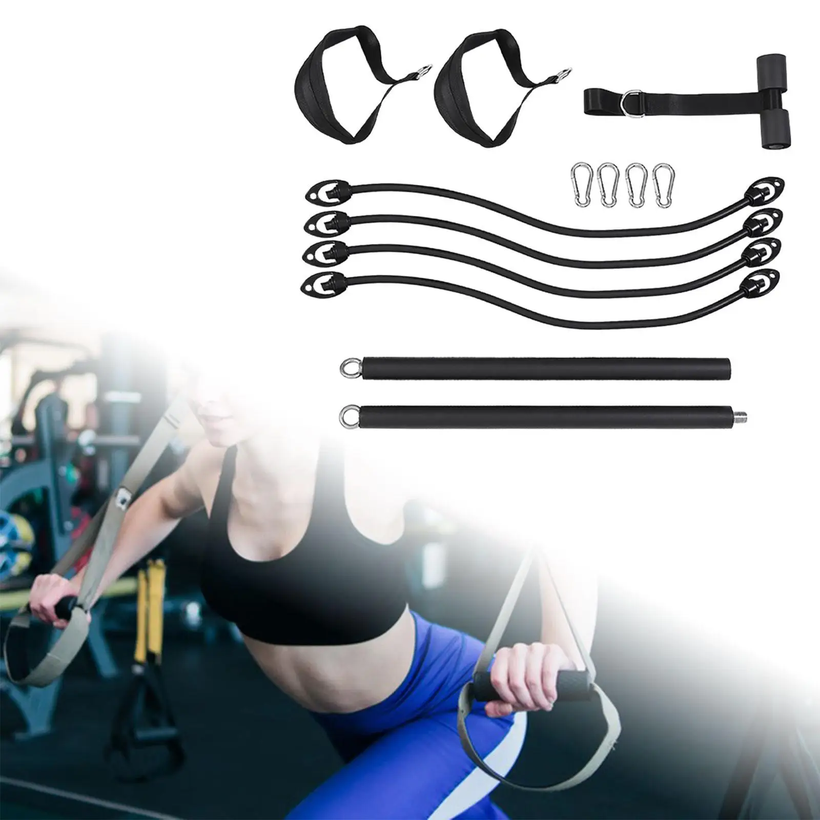 Kit de barra de Pilates portátil, equipo de bandas de resistencia, bandas ajustables, accesorios de barra de ejercicio para deporte de entrenamiento de cuerpo completo