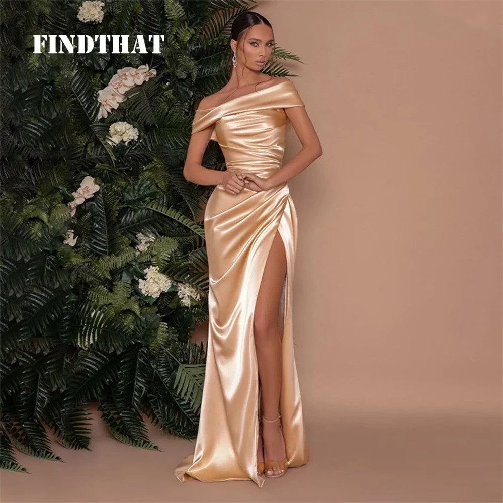 

Allingentle Satin Mermaid Prom Party Dresses Sexy Off Shoulder High Side Slit 2024 Evening Bridesmaid Gowns Vestido De Festa