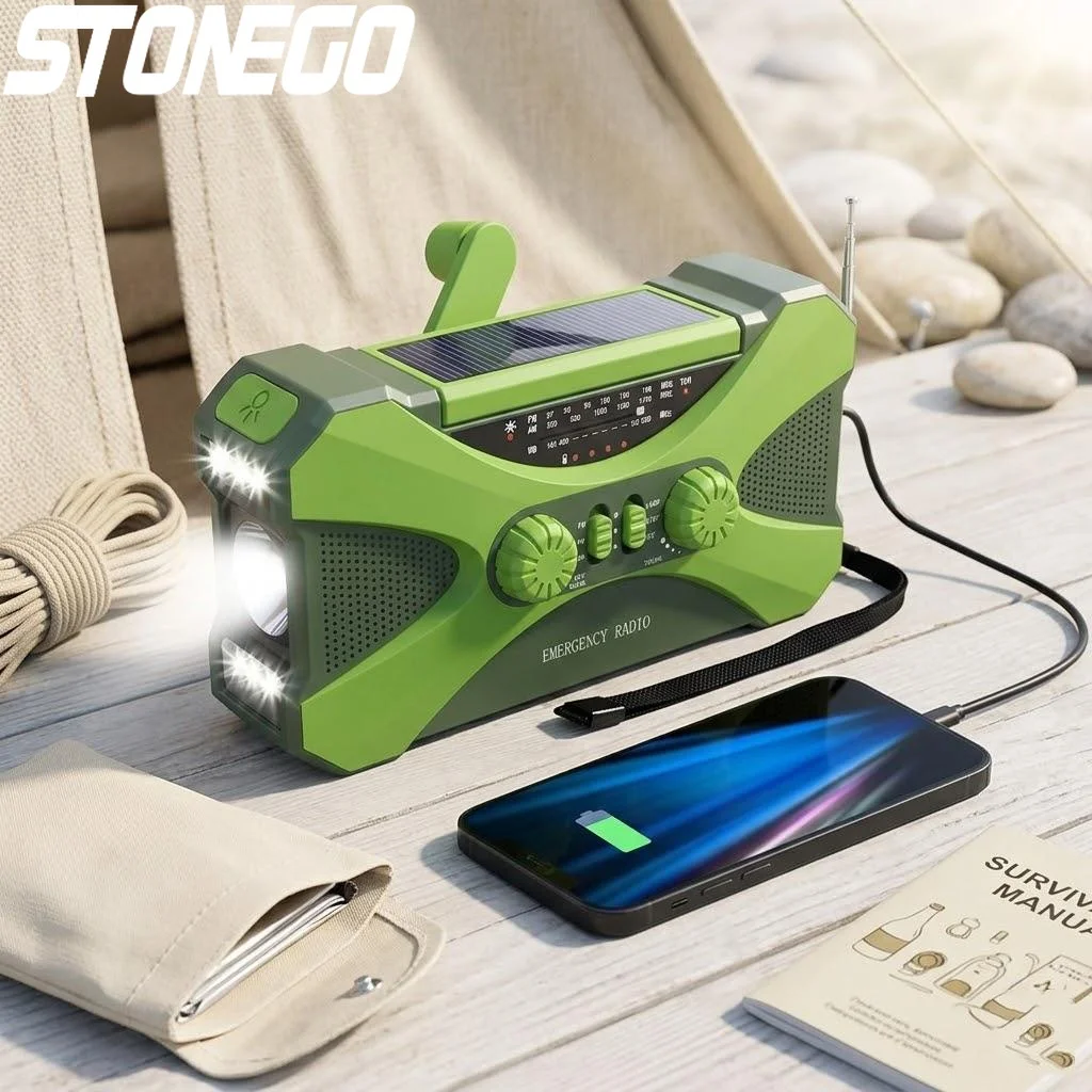 

10000mAh Solar Crank Emergency Radio AM FM NOAA Weather Alert Dual Speakers Phone Charger LED Lantern SOS Alarm