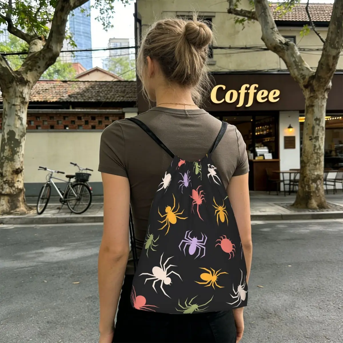 Vibrant Colorful Spider Pattern Backpacks Casual Drawstring Bags Sports Bag Book Bags for Man Woman School