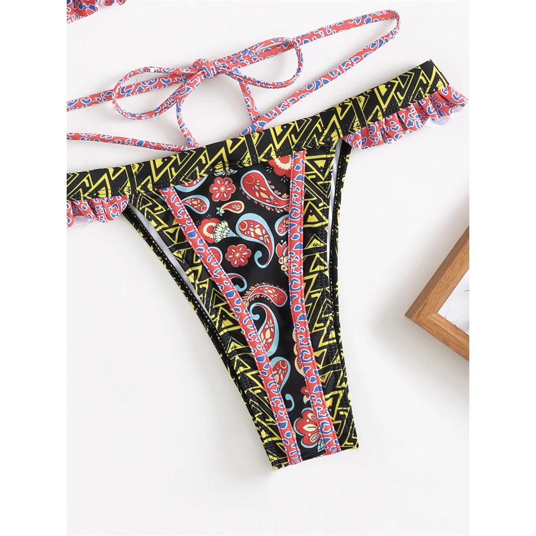 5 Farben, sexy, bedruckter Bikini mit Rüschen, Damen-Badebekleidung, zweiteiliger Bikini, Badeanzug, Badebekleidung, Modell V4651. – Detail 37
