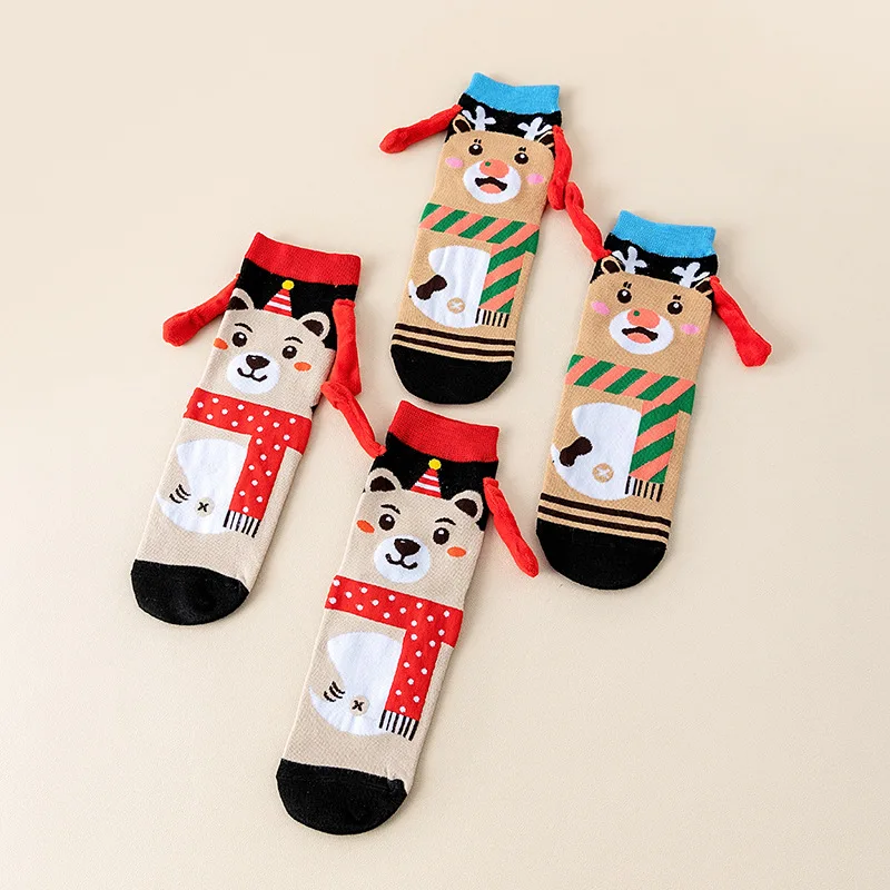 ถุงเท้าคริสต์มาสแบบคู่ 2 คู่ ลายการ์ตูนน่ารัก สไตล์มิกซ์แอนด์แมทช์ ถุงเท้าคริสต์มาสอเนกประสงค์ ความยาวครึ่งน่อง ของขวัญคริสต์มาสสุดน่ารัก