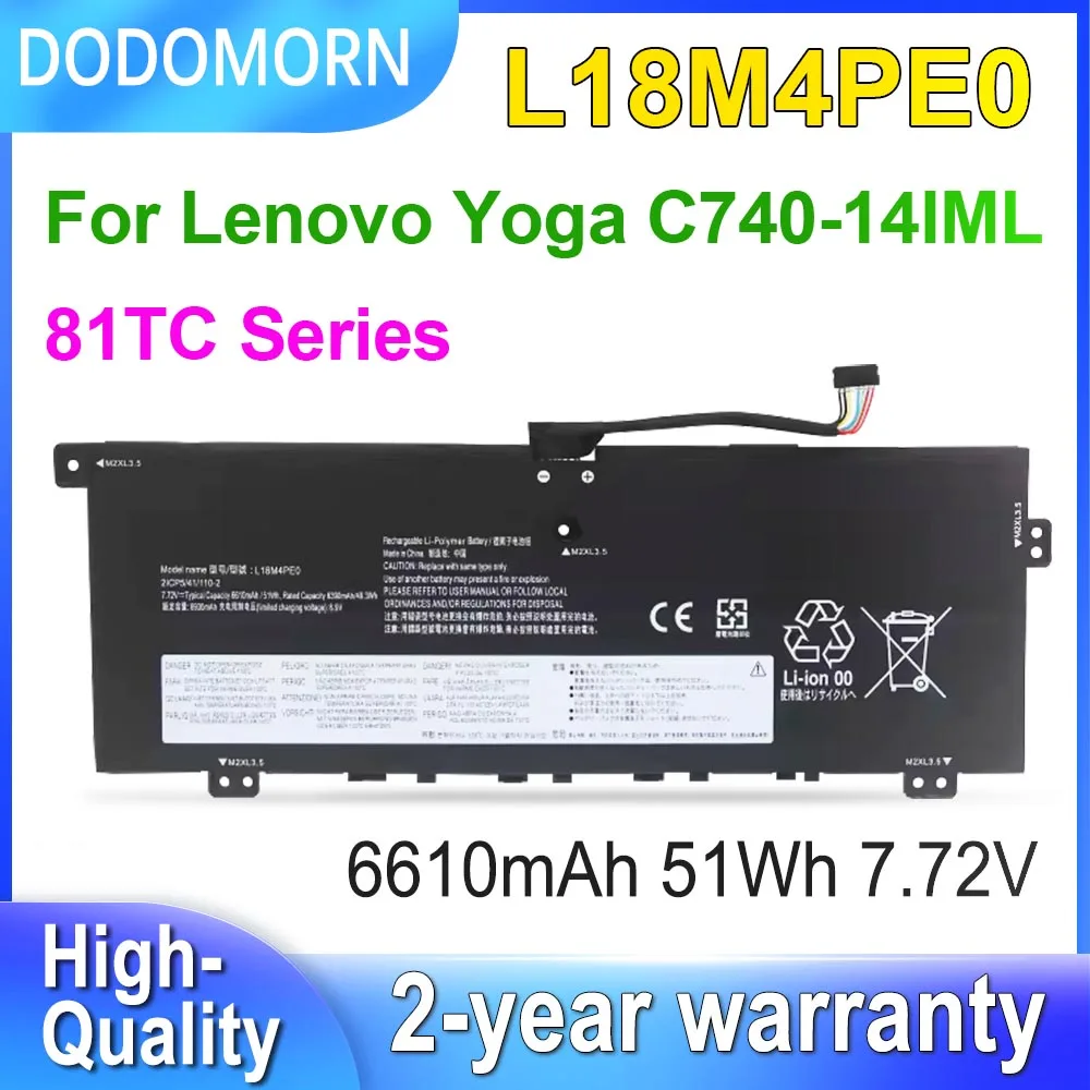 DODOMORN-batería L18M4PE0 para portátil Lenovo Yoga C740-14IML, 81TC Series, L18L4PE0, 5B10U40209, 5B10U40210, 5B10W67296, 51Wh, 7,72 V