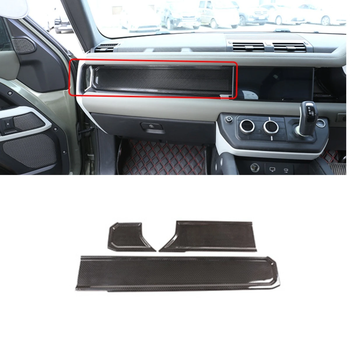 Painel de Controle Central em Fibra de Carbono, Kit de Interior para Land Rover Defender 2020-2024, Acessórios para Carro