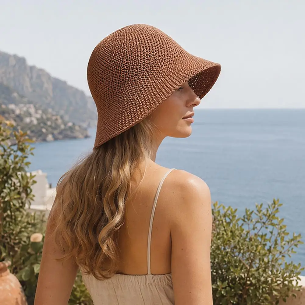 Summer Basin Hat Foldable Sun Protection Hat Open Weave Bucket Hat Portable Sunscreen Cap for Travel Hiking Outdoor Activities