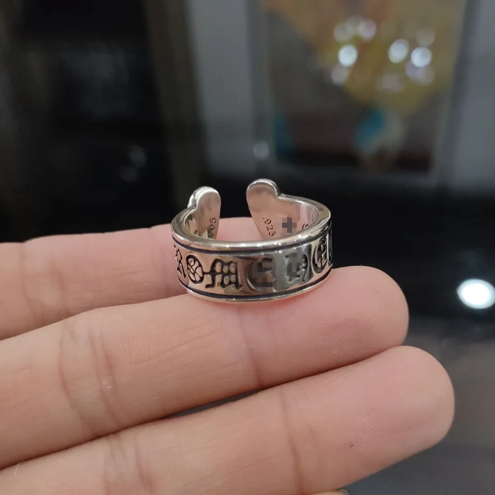 

Trendy and trendy 925 sterling silver punk hip-hop embossed large scroll ring with vintage men's and women's letters open ring