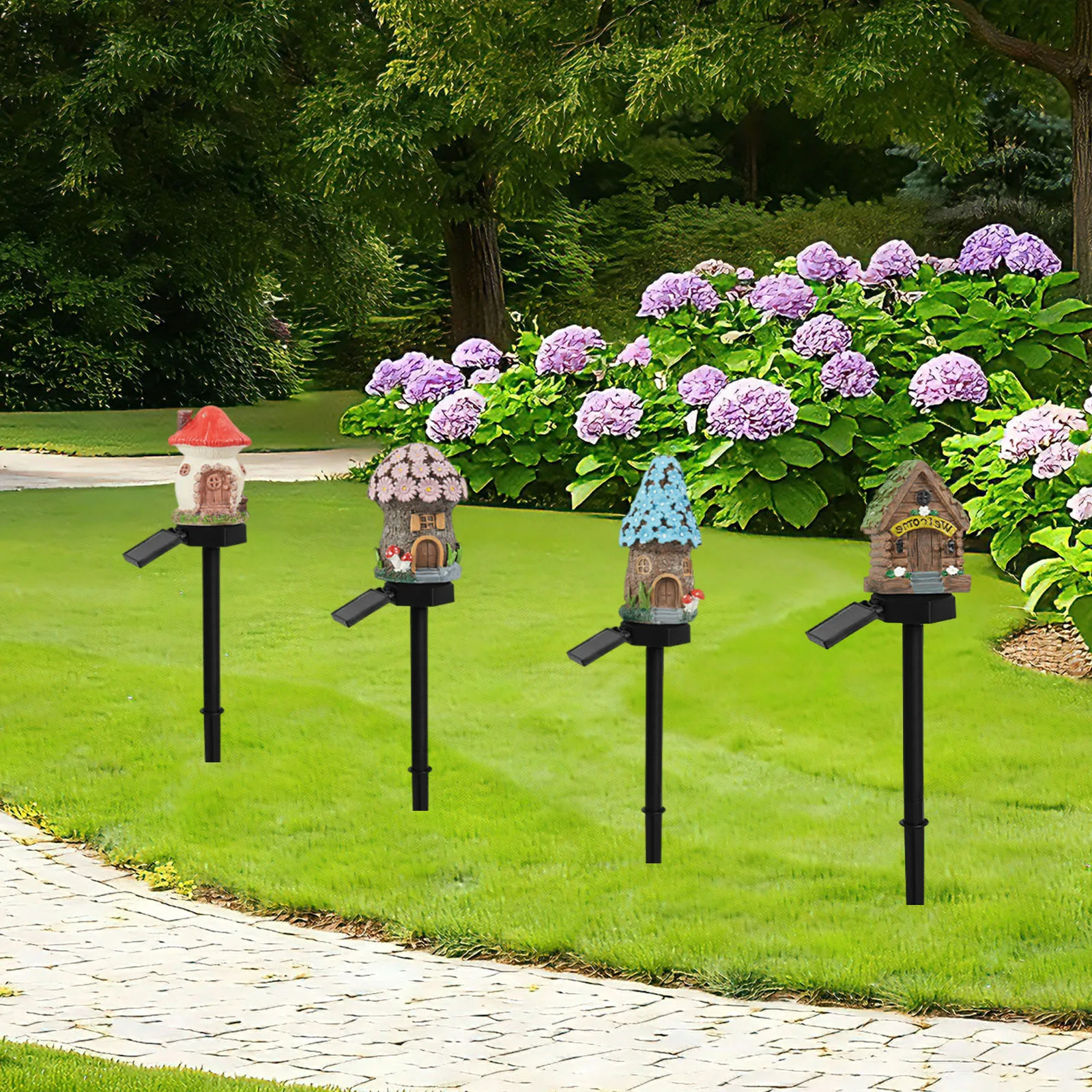 Solar Fairy-Tale Mushroom Cottage Creative Lamp Waterproof LED Decorative Lamp for Spring Garden Walkway Patio Yard Backyard