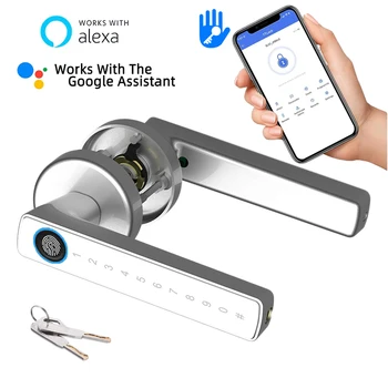 TTLock APP keyless entry smart door lock set with fingerprint door lock and electronic code deadbolt lock handle