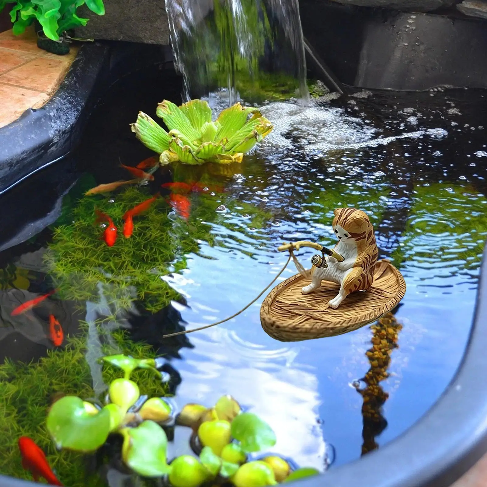 Aquarium-Dekorationen: Kätzchen beim Angeln – Harzfigur für Garten, Teich, Zuhause, Büro, Landschaftsgestaltung, Outdoor, Aquarien und Flüsse – Detail 10