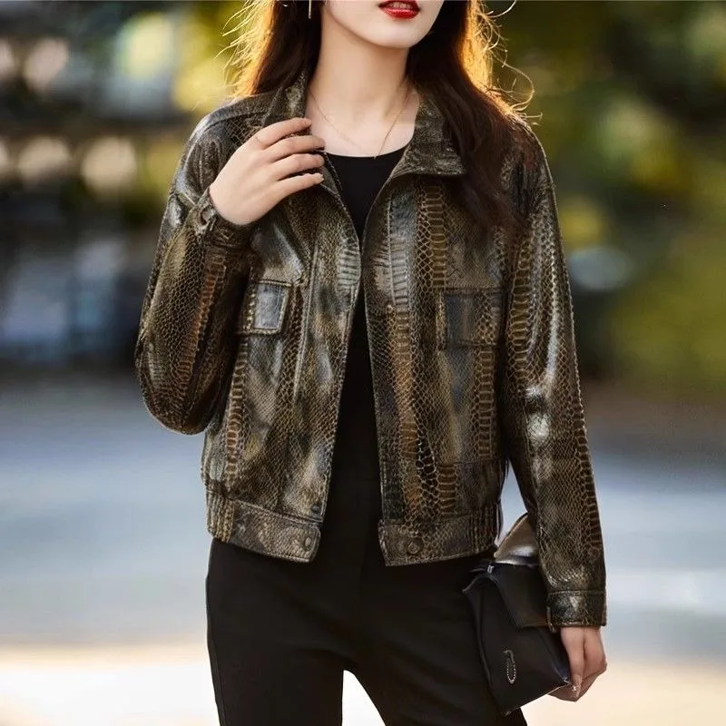 2025 primavera e outono nova jaqueta de couro feminino casaco solto curto vermelho casual