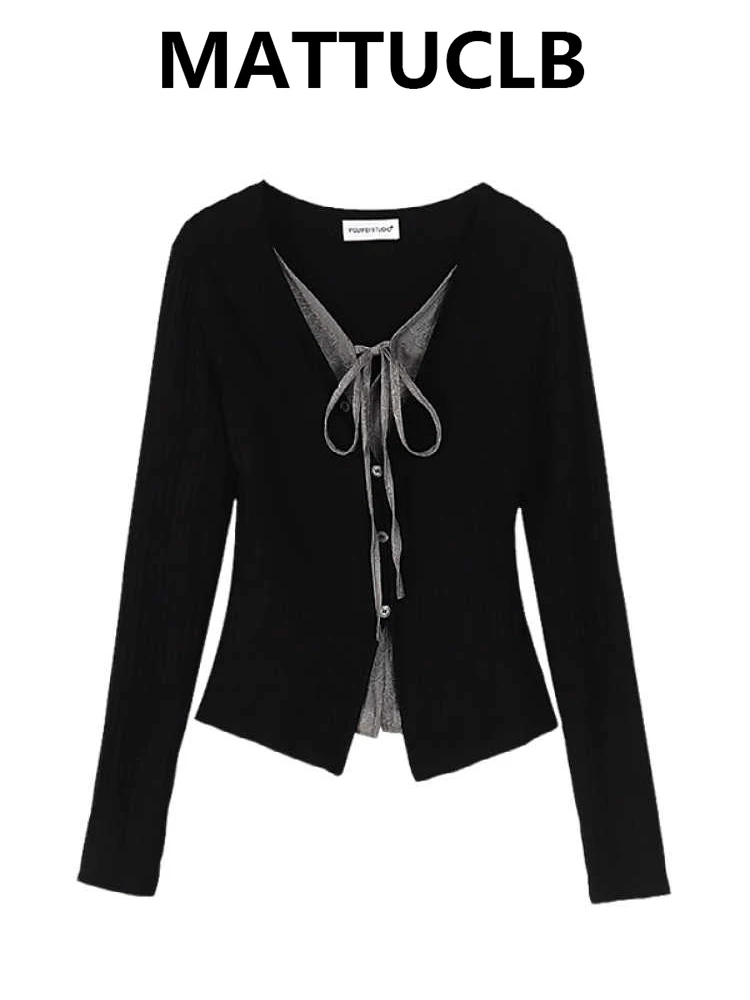 

Осенне-зимний женский топ из двух предметов, темные академические футболки с длинными рукавами, дизайн Харадзюку, футболки Y2k 2000-х годов, новинка Coquette Gyaru