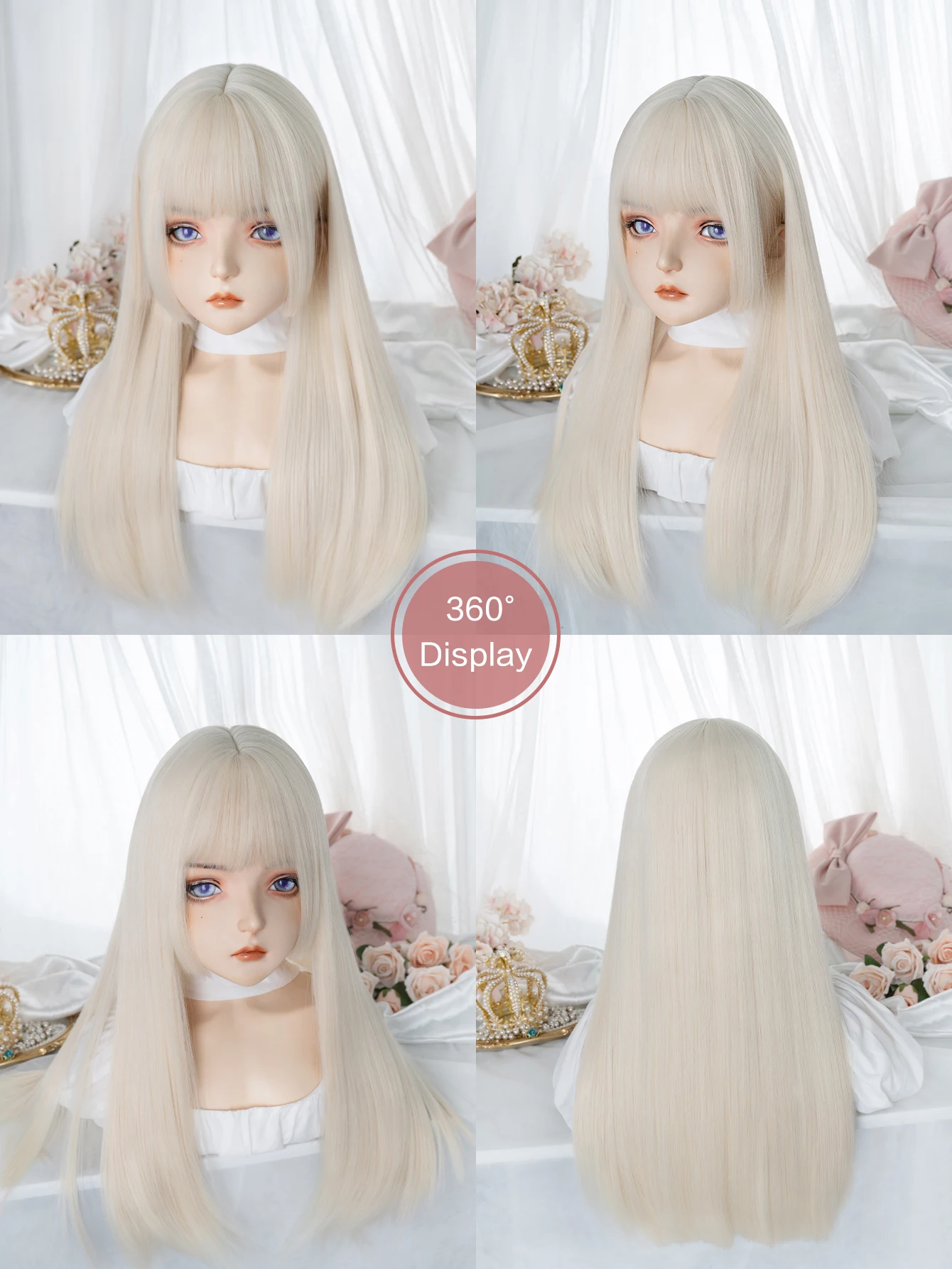 26 Zoll hell blonde goldene synthetische Perücken mit knall langen natürlichen glatten Haar Perücke für Frauen Hime Cut Cosplay hitze beständig