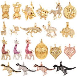 Unique Fine Bear Cow Unicorn Giraffe Dinosaur Camel Fox Animal Charm Pendant,Cute 18K Gold Necklace Bracelet Jewelry Supply L43