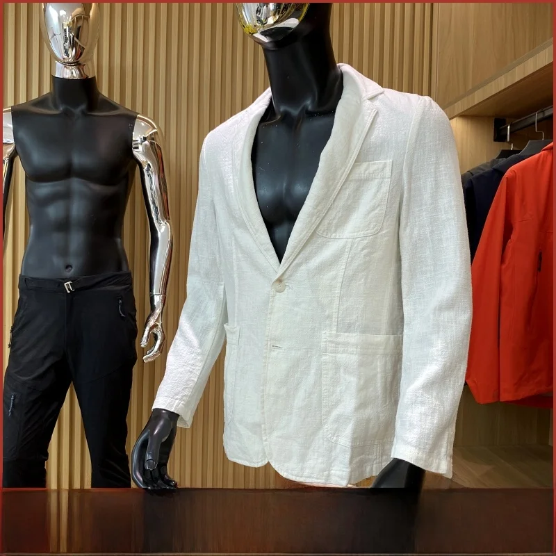 

Облегающий повседневный льняной джинт, мужской деловой костюм на весну и лето, тонкий костюм в стиле вестерн, пальто-стойка, молодежное модное городское пальто