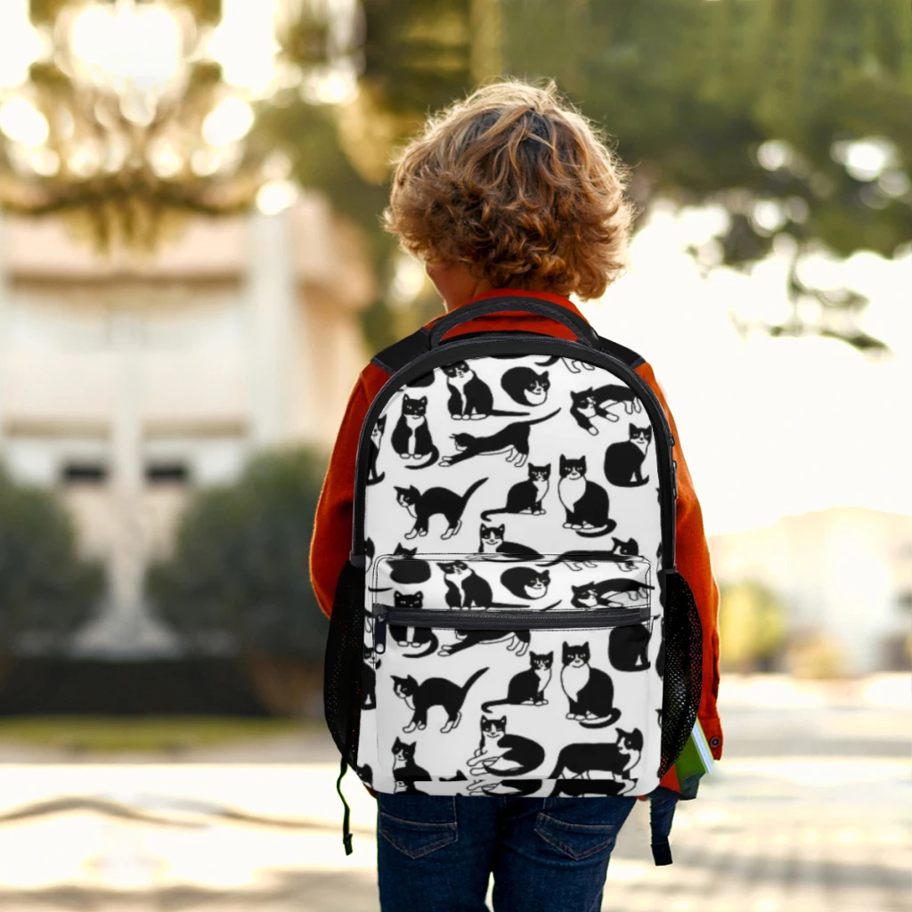 Esmoquin con patrón de gatos para niñas, mochila universitaria impermeable de alta capacidad, a la moda, bolsas escolares para portátiles de 17 pulgadas ﻿ ﻿