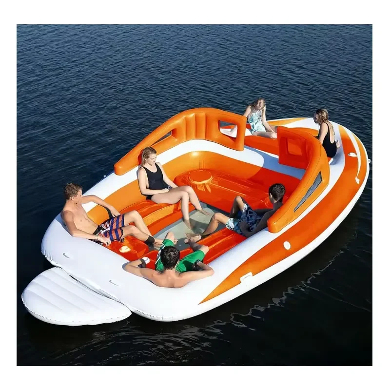 Customized Huge 6 Person PVC Inflatable Floating Island Portable River Raft Airtight Water Party Boat for Bay Breeze Boat