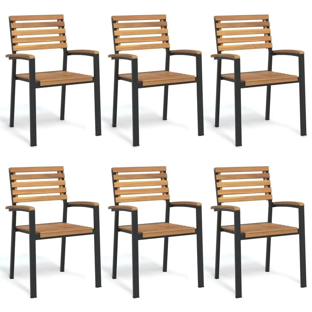 

Natural Wood Black Stackable Garden Chair Set of 6 Outdoor Patio Furniture Comfortable Seating