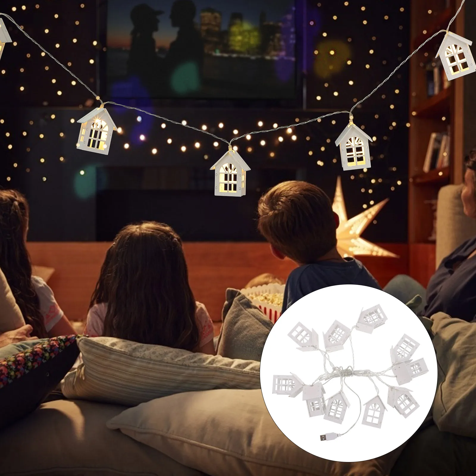 

Wooden House LED Light String Decorative Lamp Christmas Tree Kids Bedroom Porch Balcony Gazebo Safe Convenient