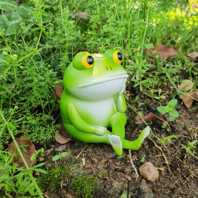 

New Thinking Frog Garden Statue Sculpture Ornament Home Desktop Decoration Resin Craft Small Gift