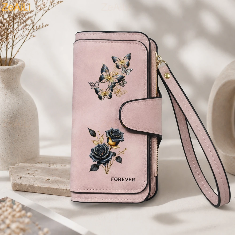 Sunflower Butterfly Pastoral Wind Damen-Geldbörsen aus Leder für Damen, langer Reißverschluss, große Damen-Clutch-Tasche, Damen-Geldbörse, Kartenhalter – Detail 9