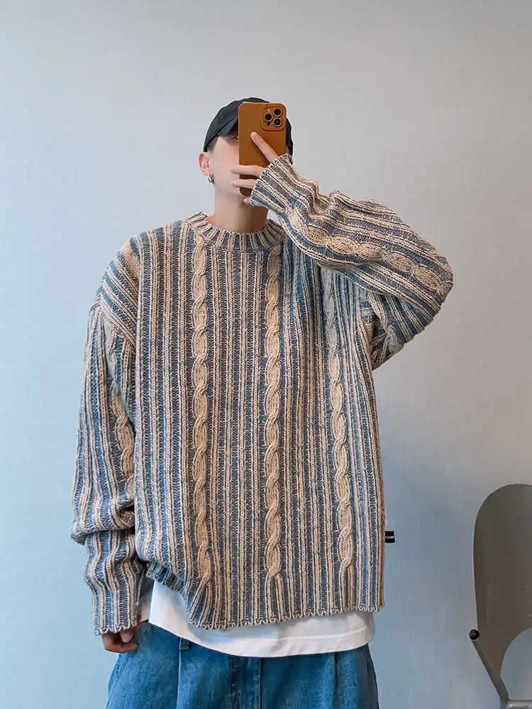 

Cleanfit Premium Sweater ex Autumn Winter American Retro Color Blo round Ne Casual Knitted Outerwear for Youth