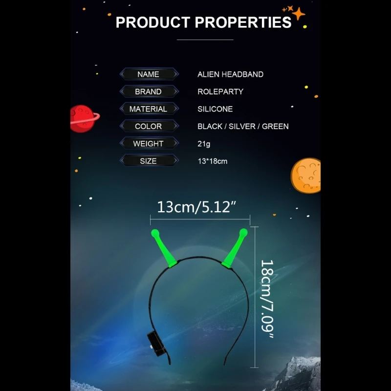 652F Glowing Alien Headband for Kids Halloween Antenna Theme Parties Dark Headband with Night Glowing Antenna