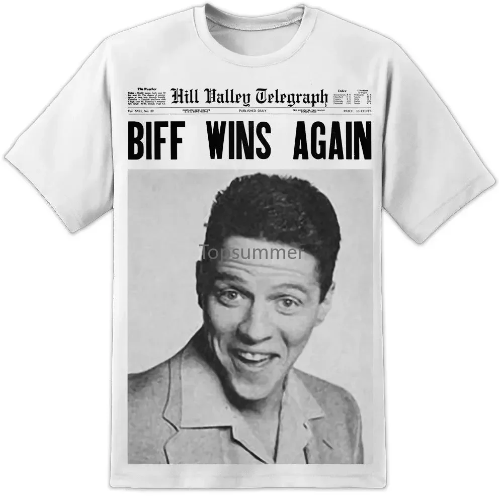 Uomo Back To The Future Biff Tannen Giornale T Shirt Flux Capacitor Marty Fashion T-Shirts Slim Fit O-Neck Top Tee