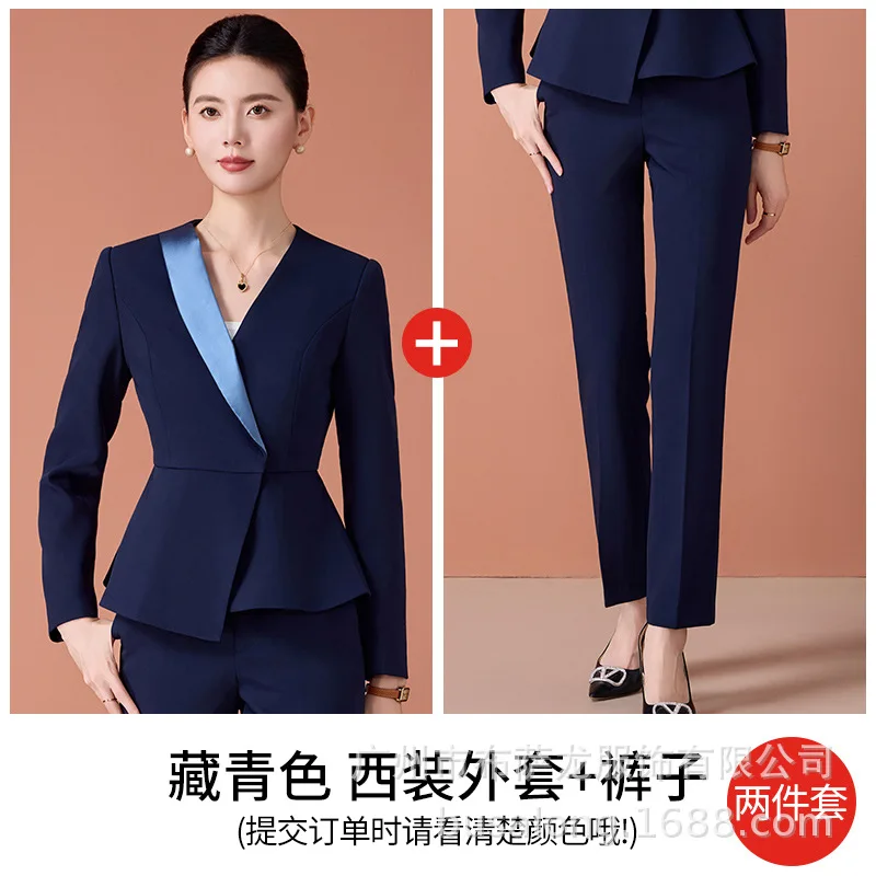 مجموعة بدلة احترافية للنساء للربيع والخريف، ملابس عمل لمدير الفنادق، مكتب أمامي أنيق على طراز آلهة لصالونات التجميل #6