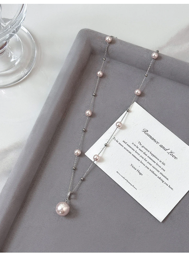 Zierliche Manta Rose Lila Imitationsperlen-Halskette für Damen, Perlenkette mit einzelnem runden Perlenanhänger, elegantes tägliches Schmuckgeschenk – Detail 4