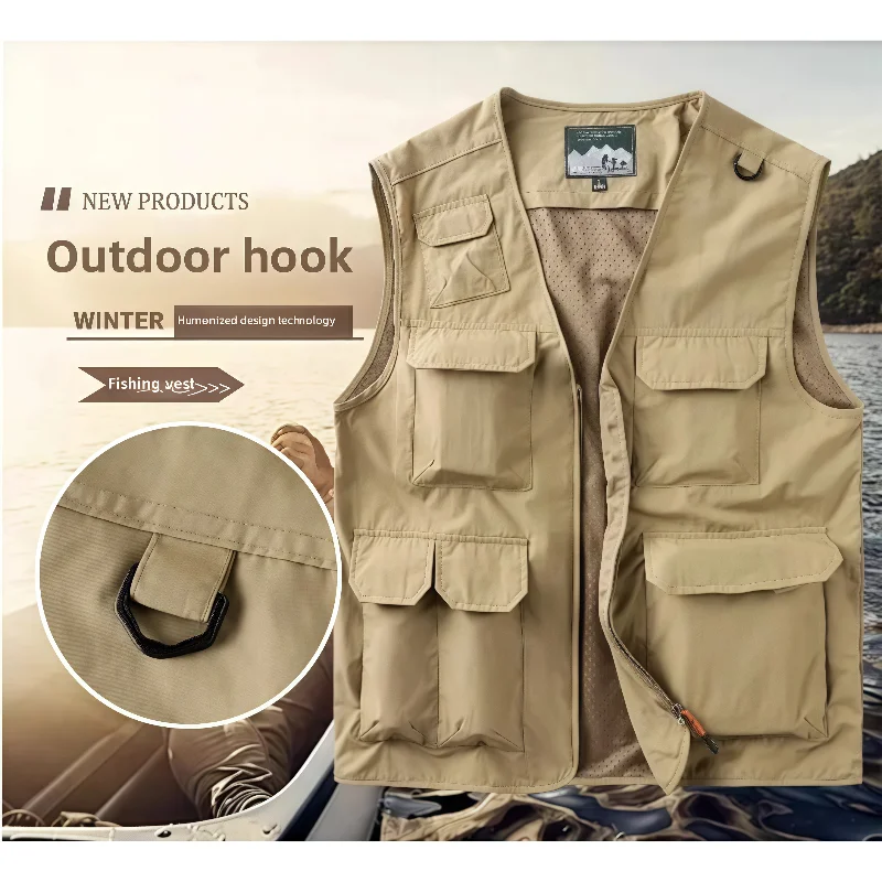 Outdoor 6XL Multifunctional Workwear Vests Zipper Multi Pocket Fishing Vest Jacket Spring Autumn Shoulder Breathable Sports Vest