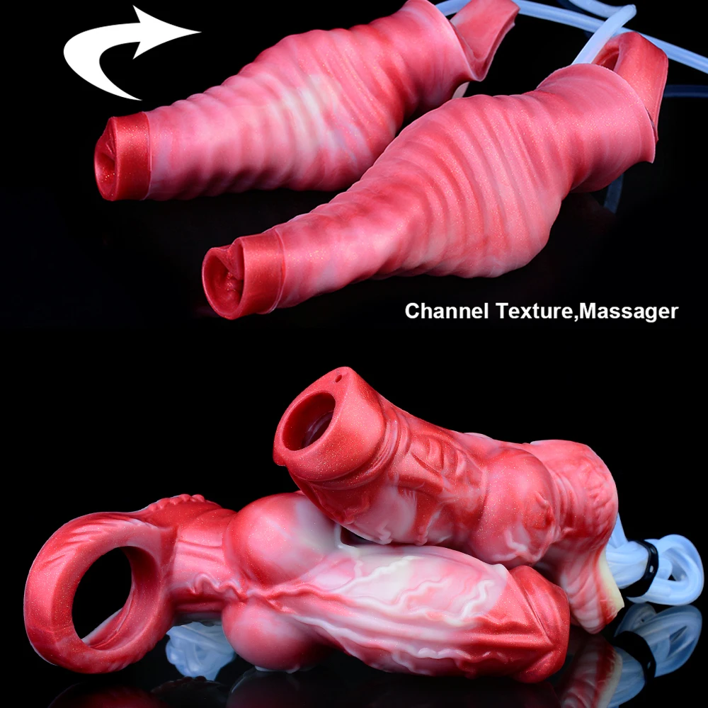 YOCY Lifelike Monster Dog Penis Sleeve Squirting Fuction Cock Sheath Silicone Knot Dildo Open-ended Dick Cover Sex Toy For Men 3