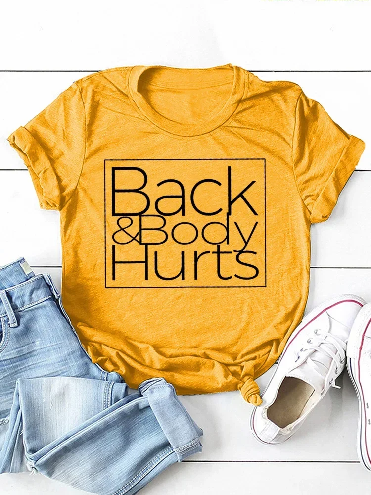 Print Women T Shirt Back&Body Hurts Letter  Short Sleeve O Neck Loose Women Tshirt Ladies Tee Shirt Tops Clothes Camisetas Mujer