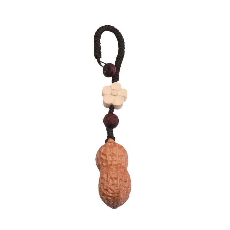 Good Fortune Peanut Peach Wood Car Keychain Bag Pendant Key Ring Holder Ornaments Gifts