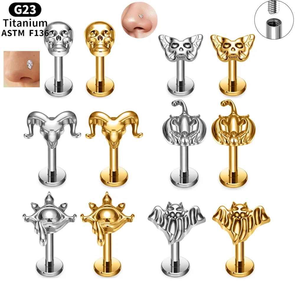 1pcs G23 Titanium Piercing 2024 halloween style ends nose stud sexy labret ear stud cartilage helix Body Piercing Jewelry