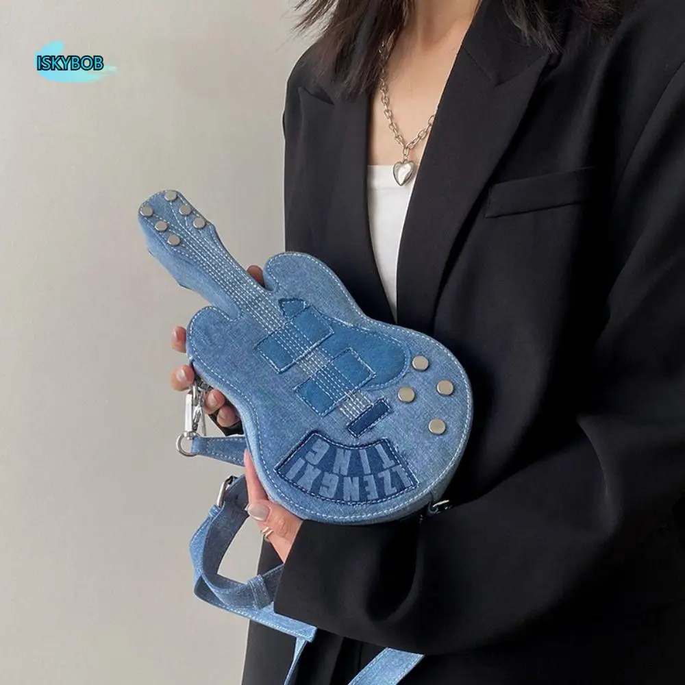

Simple Vintage Guitar Crossbody Bag Y2k Large Capacity Denim Canvas Bag Handbag Casual Jeans Messenger Bag Students