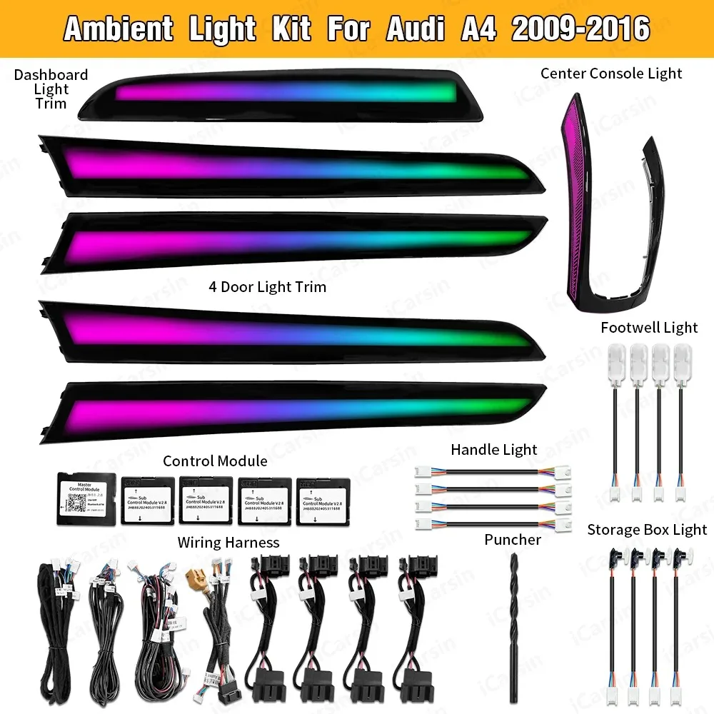 

64 Colors Dynamic Ambient Light for Audi A4 B8 2009 - 2016 Interior LED Lighting Accessories Upgrade Atmosphere Light