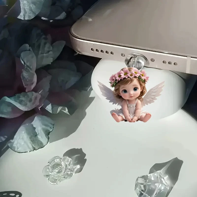 

Акриловая 2D плоская декоративная пылезащитная заглушка для телефона «кошачий ангел», одна деталь для подвесного украшения для интерфейса телефона