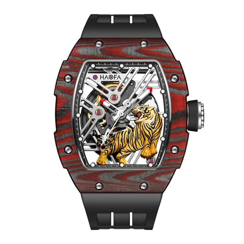 Haofa Mechanical watch Man Tiger Luminous Hollow Skeleton Automatic Movement 316 Stainless Steel Sapphire Crystal Outdoors 1973