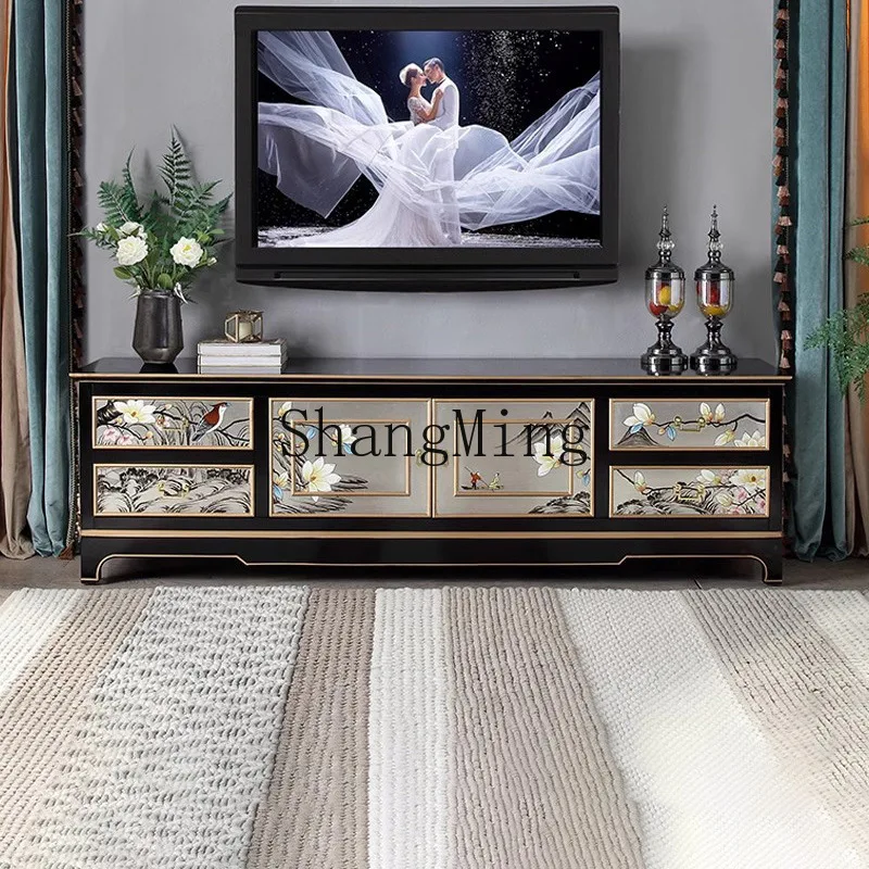 

CL new Chinese TV cabinet modern simple small apartment cabinet combination painted solid wood floor cabinet