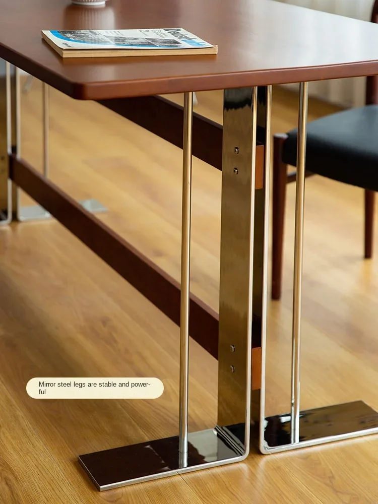 Fotografia 6: Mesa de Jantar Retangular de Madeira Maciça Cerejeira com Aço Inoxidável para Casa