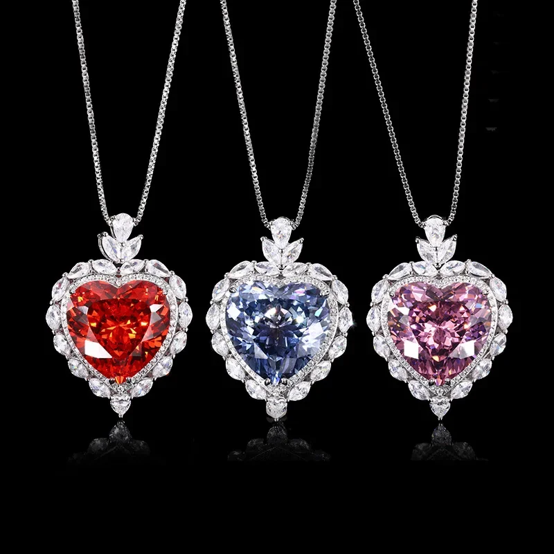 

New Jewelry Bird's Nest Cut Retro Big Heart Pendant Necklace Cultivation Gem Main Stone 20 * 20 Jewelry