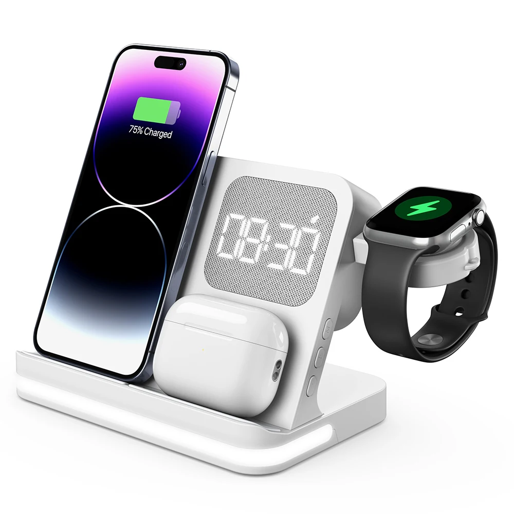 3 in 1 Wireless Charger 15W Charging Station for iPhone/Apple Watch, AirPods with Alarm Clock