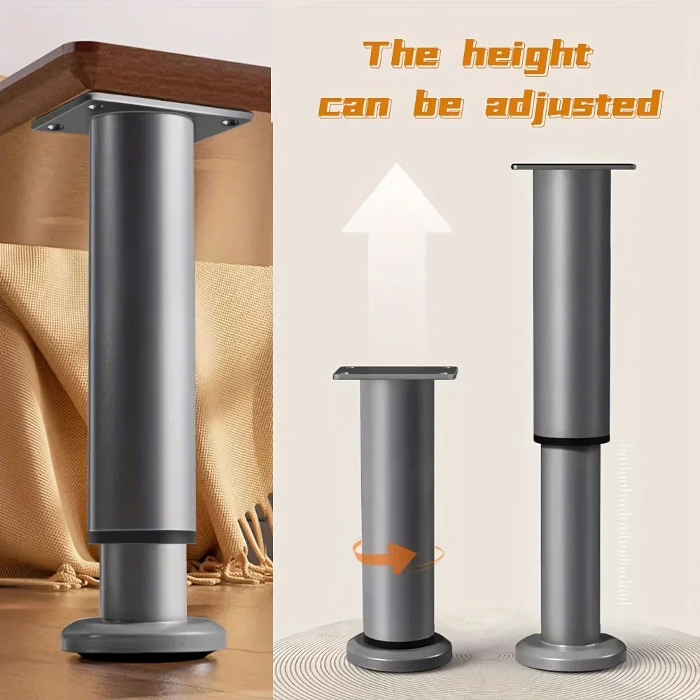 4pcs Adjustable Height Metal Furniture Legs - Polished Metal DIY Installation Support Feet for Cabinets, Sofas, Beds