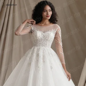 Bepeithy Custom Muslim Langarmes Brautkleider 2024 Winter Winter -Hochzeit Elfenbein Luxus Glitter Ball Kleid 12 Hauptverkaufsbrautkleider - №11