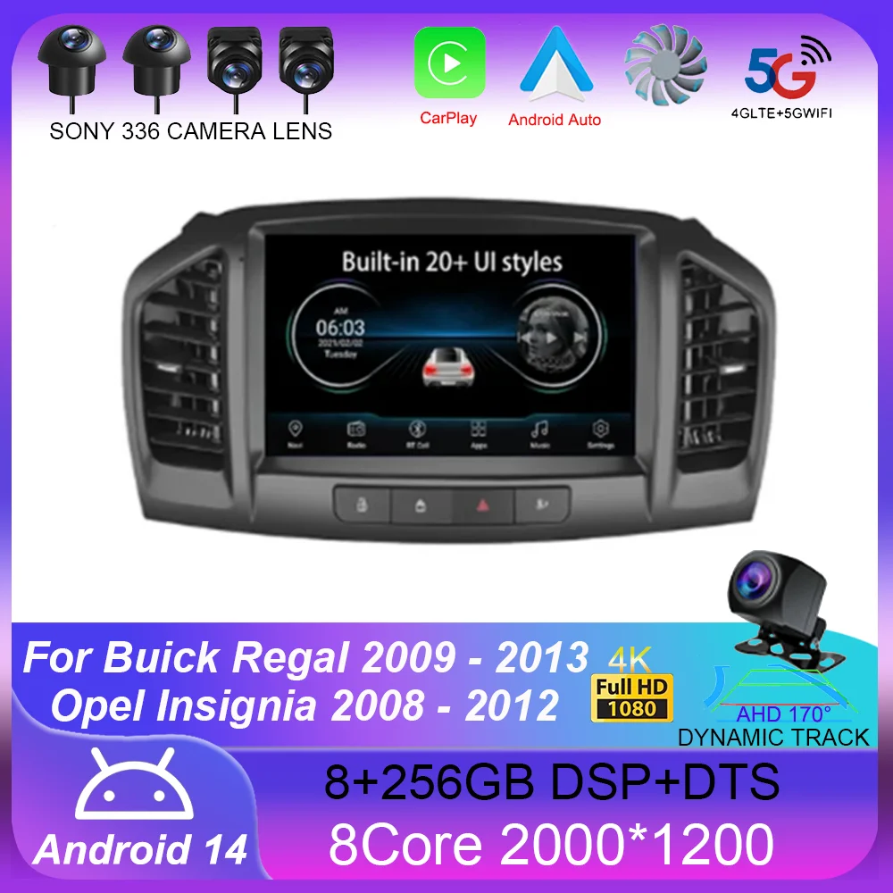 Android 14 Car Radio For Buick Regal 2009 - 2013 / Opel Insignia 2008 - 2012 GPS Carplay Auto Multimedia WIFI Video Player QLED