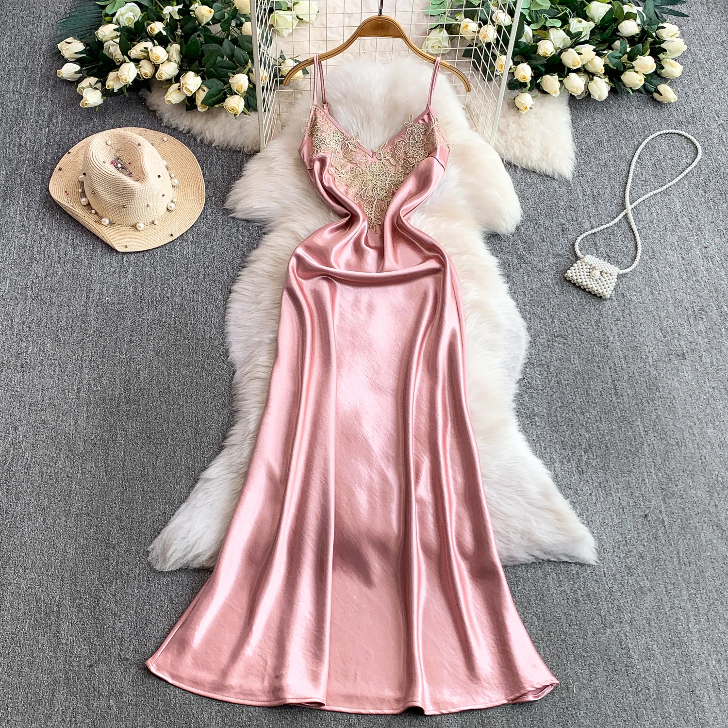 Robe brodée en satin sans manches, chic et élégante, mode coréenne, robes de cérémonie, vêtements pour femmes